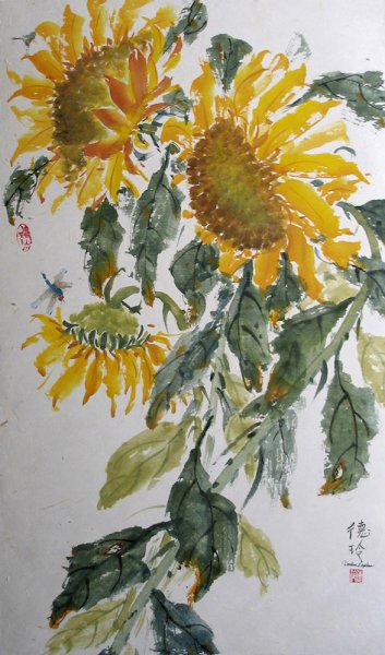 Китайская живопись цветы подсолнух