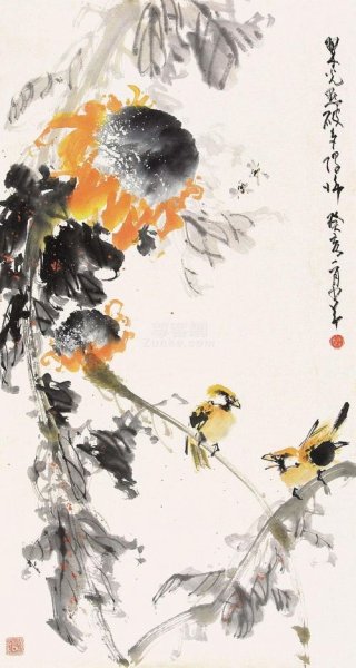 Подсолнухи китайская живопись се-и