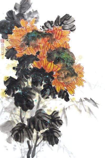 Китайская живопись цветы подсолнух