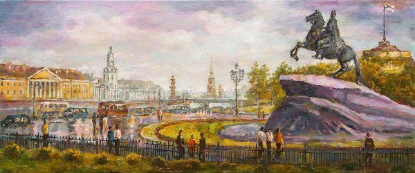 Картина маслом "у медного всадника" Мухамбеткалиев