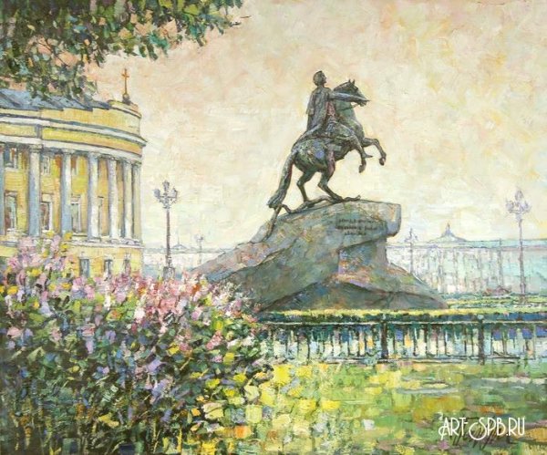 Питер памятник медный всадник акварель