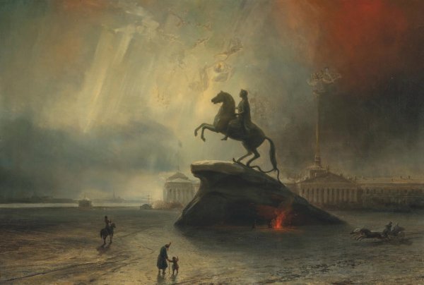 Зимний Санкт Петербург медный всадник акварель