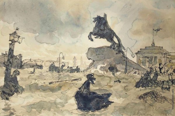 Медный всадник в Санкт-Петербурге гравюра