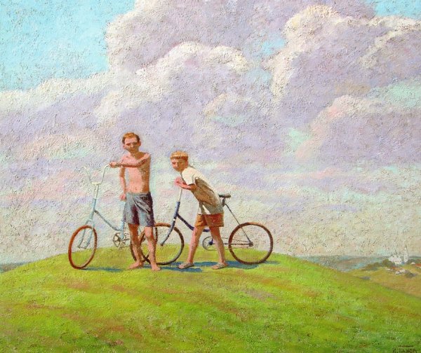 Велосипедная прогулка художник цветков а. а. 1965 год