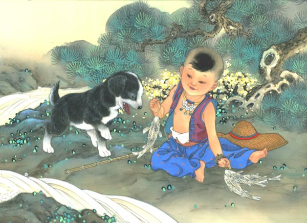 Собака китайская живопись