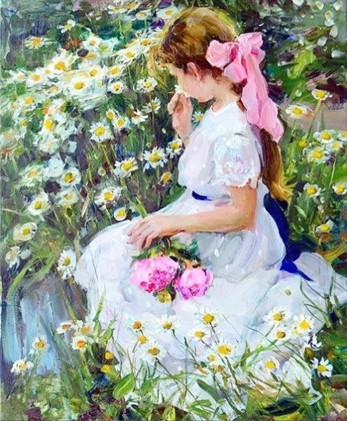 Художник Елена Сальникова дети и цветы