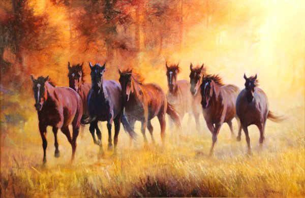 Табун лошадей на рассвете