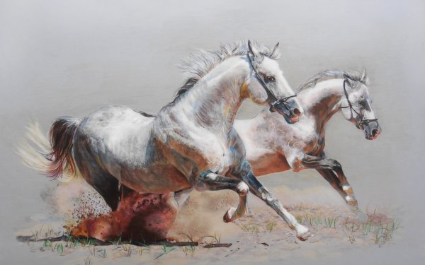 Лошадь с жеребенком живопись