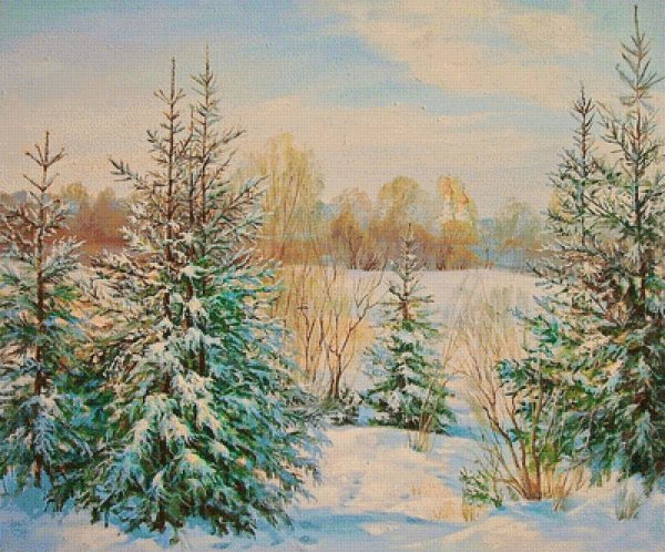 Снежные ели живопись