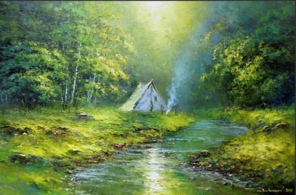 Художник Олег Щербаков "осень в пруду."