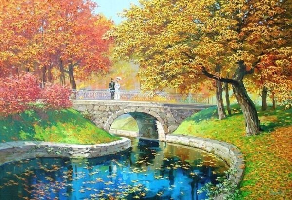 Художник Олег Щербаков "осень в пруду."