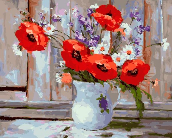 Картина по номерам маки в вазе 40х50