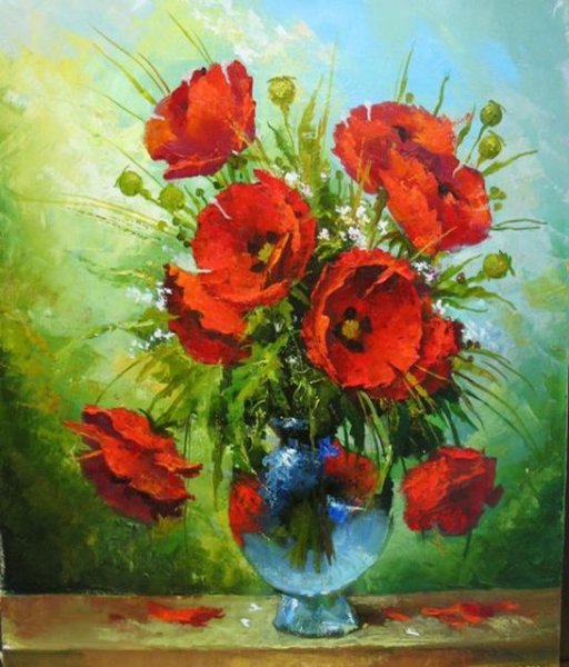 Маки в вазе маслом