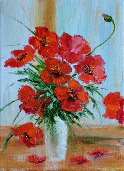 Картина по номерам маки в вазе 40х50