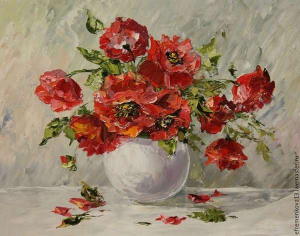 Букет маков маслом на холсте