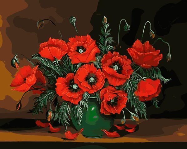 Подсолнухи и маки в вазе