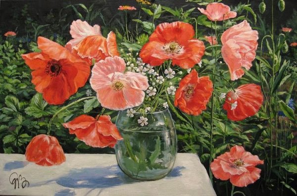 Художница Когай красные маки