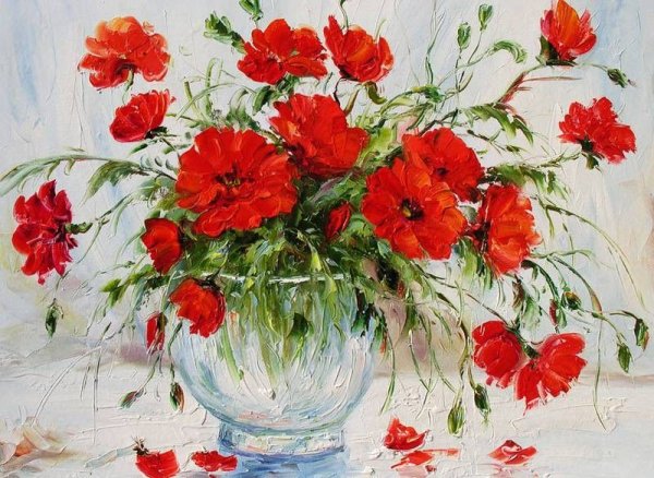 Адель Шустер живопись маки.цветочный натюрморт