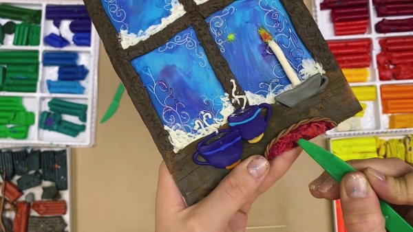 Пластилинография зимнее окно