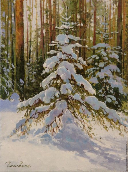 Елки лес живопись