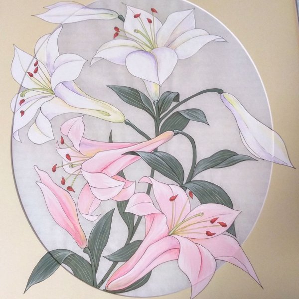 Картина фрески Япония лилии