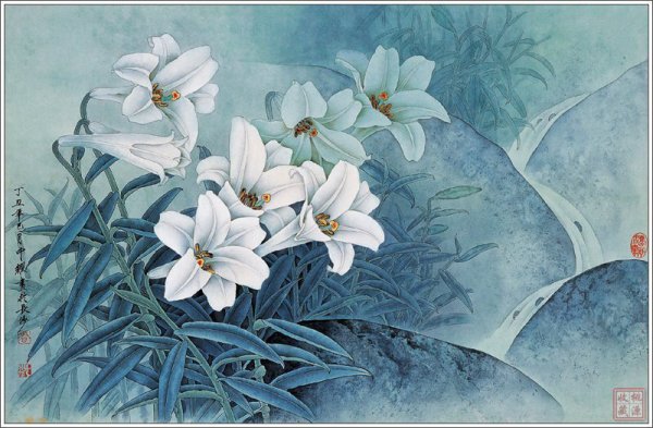Лилия цветок гунби китайская живопись