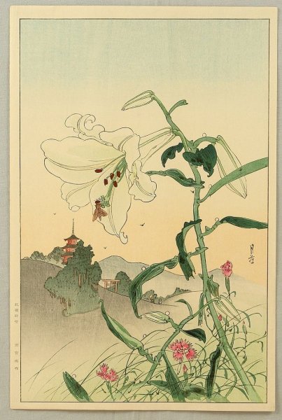 Японская гравюра Ксилография фиалка