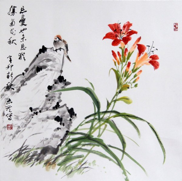Китайская живопись цветы и птицы гохуа