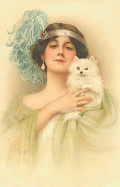 Женщина с котом живопись