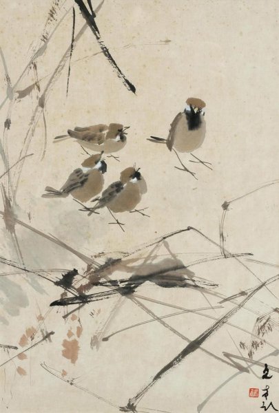 Воробей в японской живописи