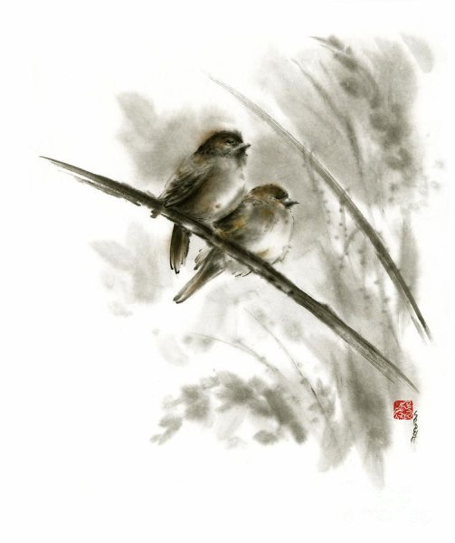 Японская живопись одуванчик