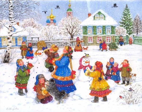 Зимний пейзаж белой гуашью