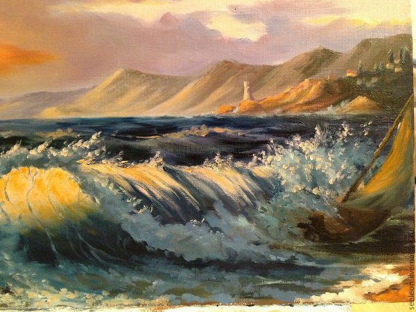 Картина маслом "морской берег" Мифтахов