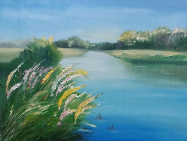 Пейзаж с речкой маслом