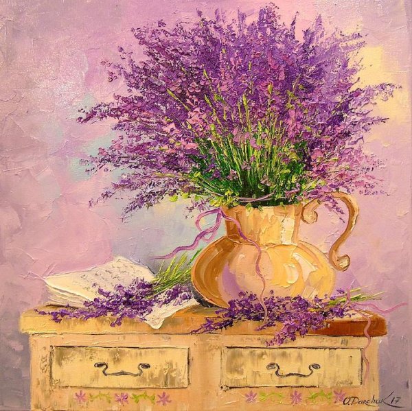 Лаванда акриловыми красками