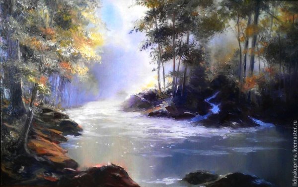 Лесная речка живопись маслом