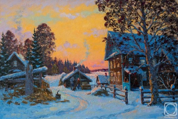 Рассвет в деревне живопись