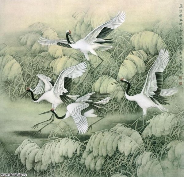 Китайская живопись гохуа Журавли