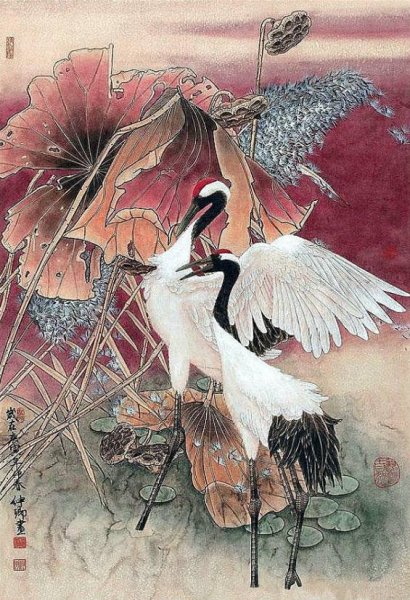 Восточная живопись журавль