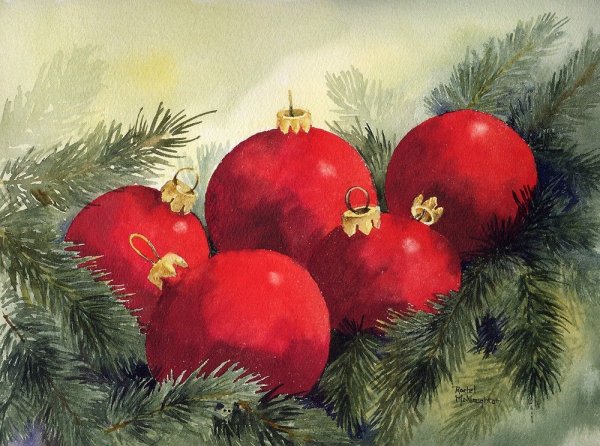 Новогодние шарики акварель