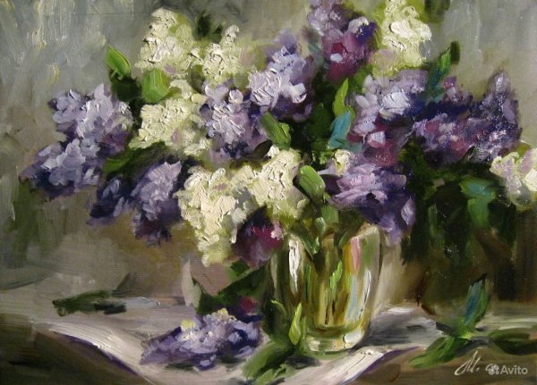 Натюрморт с сиренью маслом