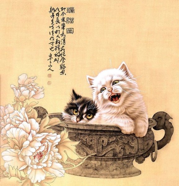 Китайская живопись тушью кот