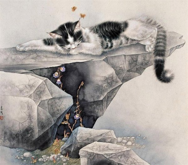 Китайская живопись гохуа кота