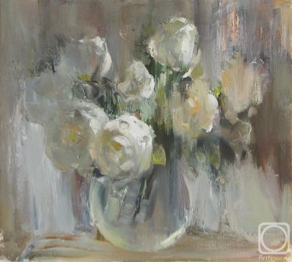 Белые цветы маслом