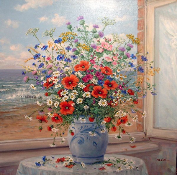 Букет на окне живопись