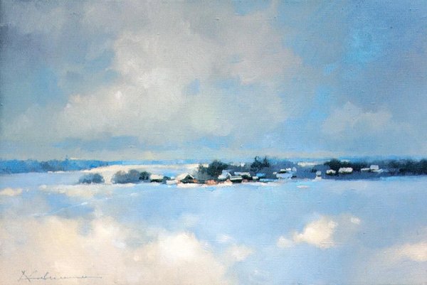 Зимнее небо маслом