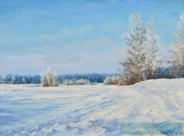Зимнее поле живопись