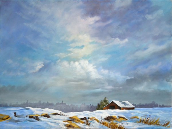 Зима облака живопись