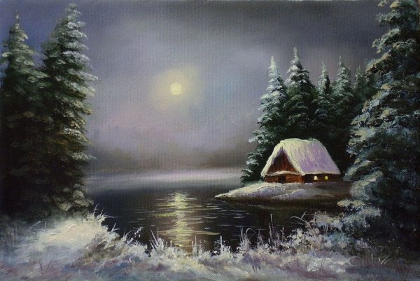 Зимняя Лунная ночь в живописи
