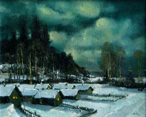Зимняя Лунная ночь картина Янова Виктора